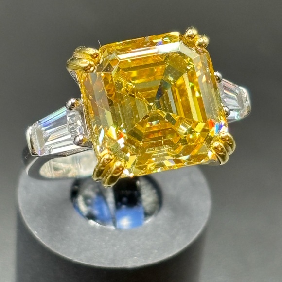 Art Deco Asscher Cut Yellow Diamond Ring Size 5 - Picture 3 of 11